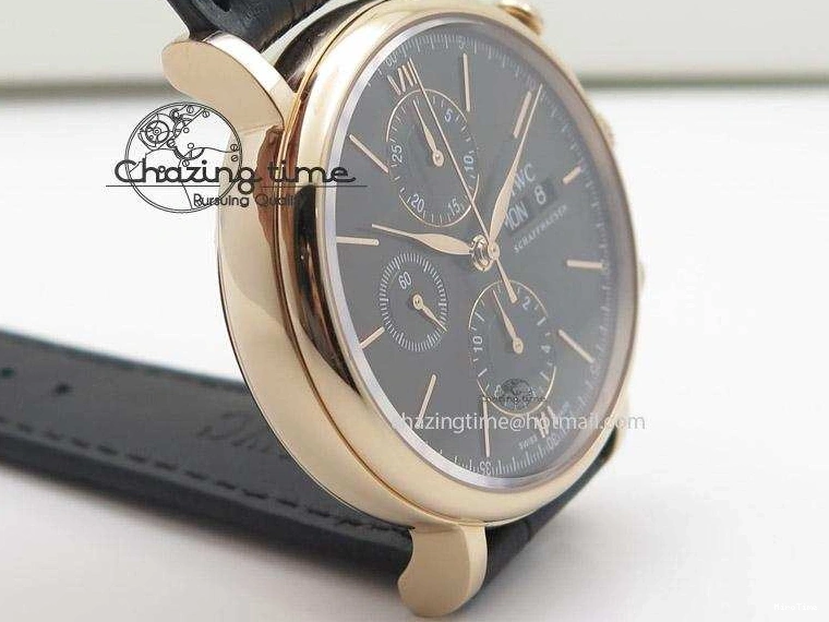MIROTIME 0508 Portofino Chrono RG Black Dial on Black Leather Strap A HighPerformance 7389